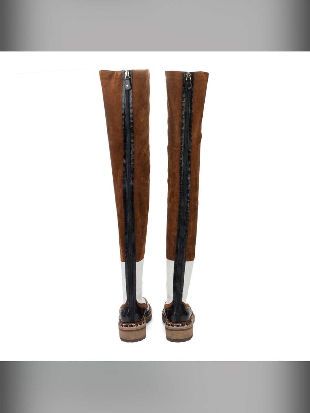 CHANEL Brown Suede, White & Black Lace-Up Over-the-Knee Boot…BNIB…NEVER WORN - Picture 6 of 10